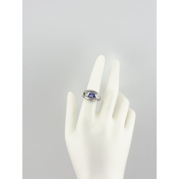 Natural Purple Tanzanite Oval Cut & Round White Diamond Ring in Platinum Size 8 - Picture 9 of 10